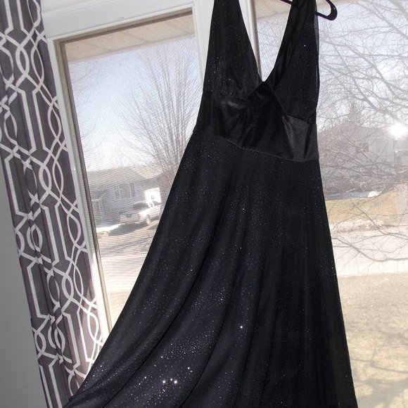 Black V-Neck Glittery Dress - Picture 1 of 8